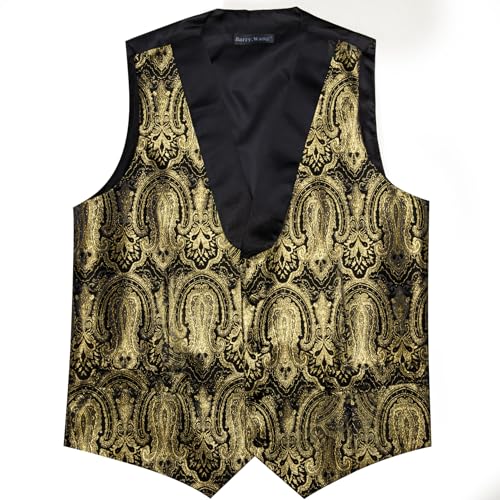 Image of Barry.Wang Mens Silk Lapel /Shawl Collar Vest Tie Sleeve Holder Set Formal /Casual Paisley Vests Wedding Tuxedo Waistcoat