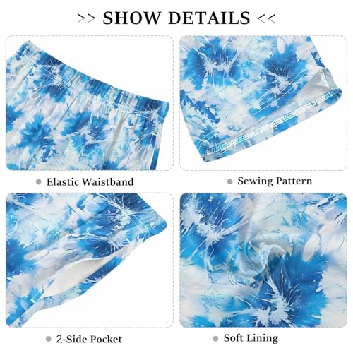 Blue Tie Dye Sleep Shorts Summer Pajama Shorts Elastic Waist Sleep Bottoms with Pockets 6-14 Years3