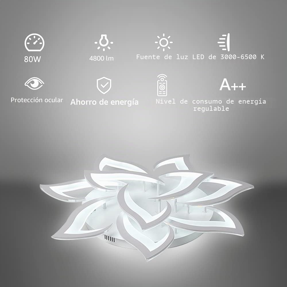 Lámpara LED de techo regulable, lámpara de salón con mando a distancia, cambio de color, dormitorio, lámpara de techo moderna, iluminación de techo, lámpara de araña, atenuación diámetro de 85 cm