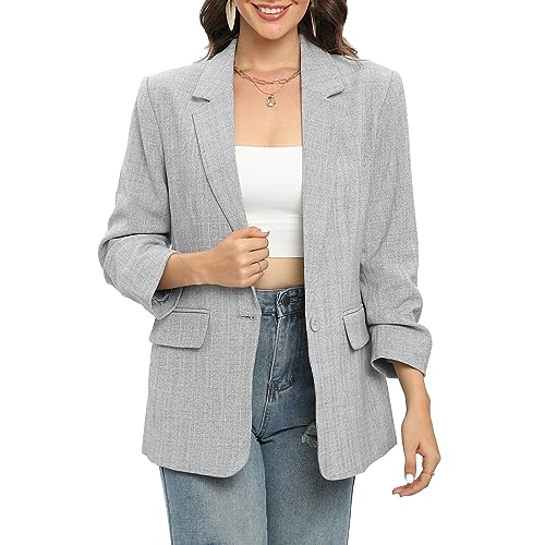 TRNY Womens Blazer Ruched Sleeve Notched Lapel Suit Blazers Jackets with Pockets for Women Business Casual and Work Office