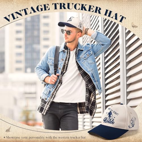 Image of JaGely Two Tone Western Cowboy /Cowgirl Trucker Hat for Women Men Gift Vintage Embroidered Country Baseball Cap