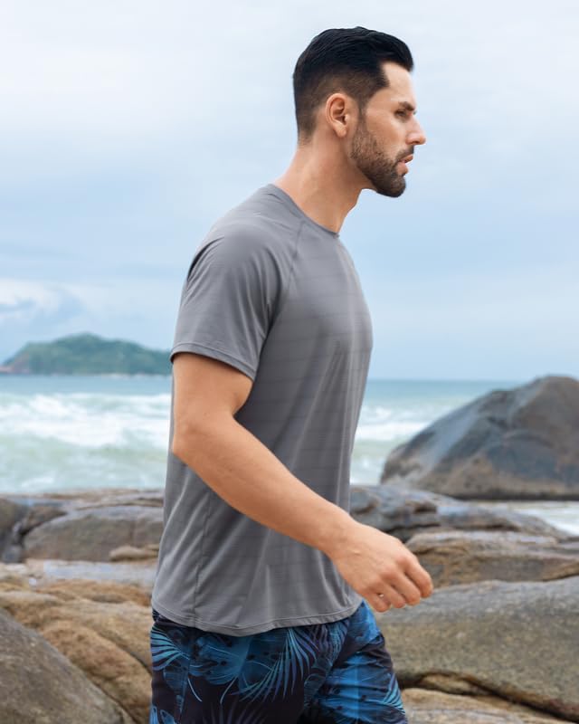 Men's UPF 50+ Rash Guard Swim Shirt - Quick Dry Short Sleeve Sun Protection Shirt for Swimming, Fishing & Beach2