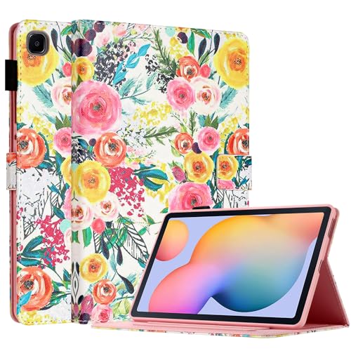 for Samsung Galaxy Tab S6 Lite Case 10.4 inch 2024/2022/2020 with S Pen Holder Model (SM-P610/P613/P615/P619), Smart Wake/Sleep, PU Leather Folio Cover with Multi-Angle Stand, Rose