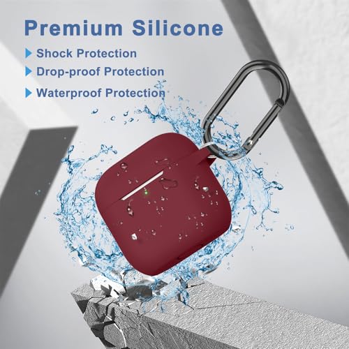 Image of Tobfit Case for AirPods 4 Case Cover 2024 with Lanyard & Keychain, Soft Silicone Protective Case for Apple AirPods 4th Generation, Full Protection, Support Wireless Charging, Burgundy