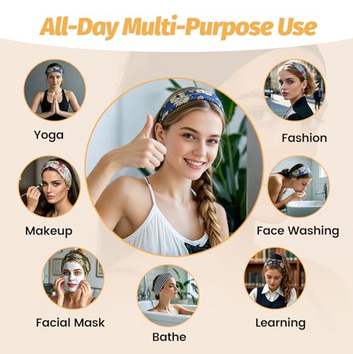 Image of Headbands for Women - 6 Pack Wide Elastic Hair Bands | Stretchy Sweatbands Hair Bands | Soft Sports Thin Head Bands | Non-Slip Accessories Bands for Fashion, Washing Face, Workouts, Yoga, Daily Use