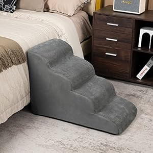   Tangkula-Foam-Dog-Stairs-for-High-Beds-Extra-Wide-Deep-Pet-Ramp-Non-Slip-Dog-Steps-for-Small-Older-Injured-Dogs-Cats-Foam-Pet-Stairs-with-Lint-Remover-Brush-for-Beds-Couches-4-Steps-Grey