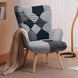 Joysoul Living Room Accent Chair Modern High Back Arm Chair, Houndstooth Pattern Bohemian Style Chairs for Bedroom Waiting Room