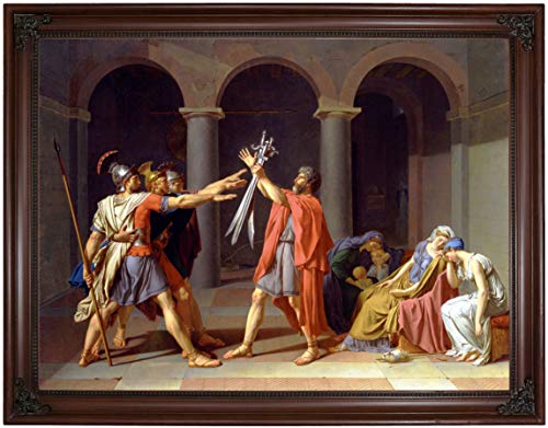 Historic Art Gallery Oath of The Horatii-2nd Version by Jacques-Louis David Framed Canvas Print, Size 18x24, Brown
