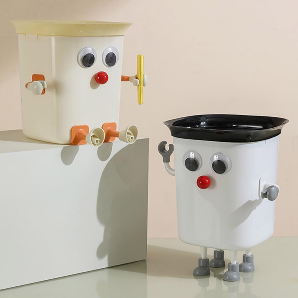 Hqkfuybl Funny Trash Can, Creative Big Eyes Garbage Bin with Feet, Lightweight Cartoon Rubbish Container Dustbin for Bedroom Bathroom Office Study, Standing, 6 gal (1, Grey)