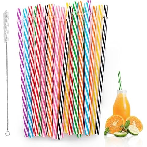 Dxlam 25 PCS Reusable Straws, 9" Hard Plastic Straws, 8 Colors Replacement Drinking for Tumblers, YETI, Jars, Stanley, Starbucks, Plus Cleaning Brush Cover