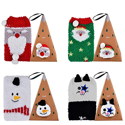 Aniwon Christmas Fuzzy Socks 4-Pair Xmas Cozy Slipper Socks Winter Warm Thick Home Socks with 3D Cute Pattern For Women Girls