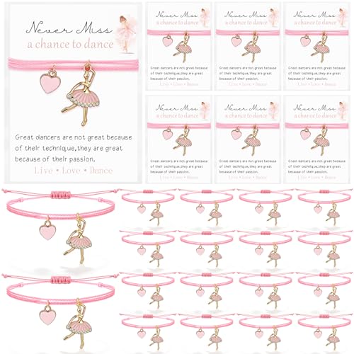 Tondiamo 24 Set Dance Bracelet Gifts Set Pink Ballet Bracelet for Women Team Gift with Card and Bag for Ballerina Party Favor
