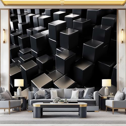 Fotomurales 200 x 140 cm Papel pintado tejido Pared corativos Murales Cuadrado tridimensional moderno póster para sala de estar, adulto habitación de niños, estudio Color frío negro carbón
