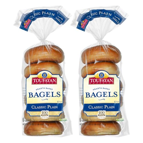 Toufayan Plain Pre‑Sliced Bagels – Vegan, Kosher, 2 Packs (12 Bagels Total), Soft Texture, Great for Breakfast or Sandwiches