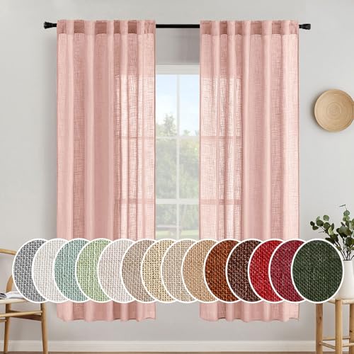 MIULEE Blush Pink Linen Curtains 72 Inch Length 2 Panels for Girls Bedroom Nursery, Soft Thick Linen Textured Window Drapes Semi Sheer Light Filtering Back Tab for Kids Living Room Light Pink Decor