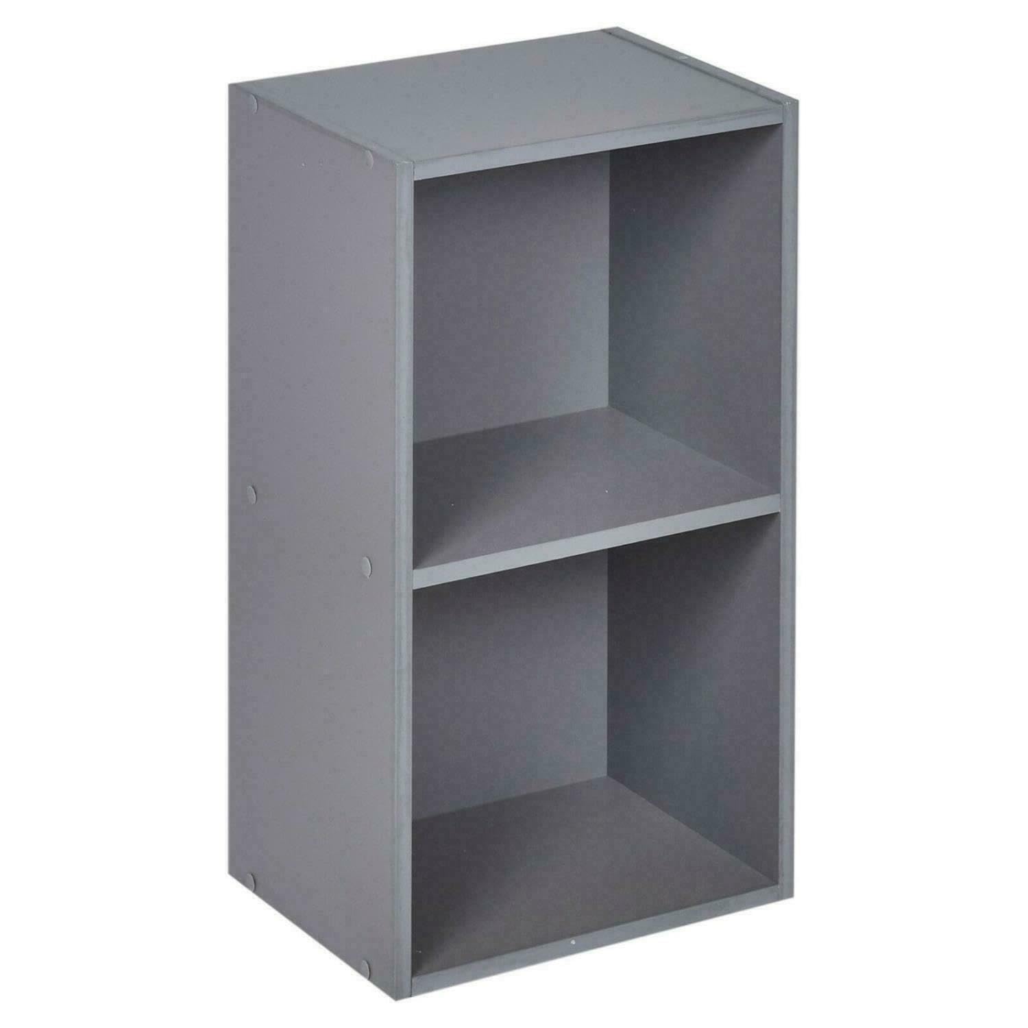 URBNLIVING Tier Wooden Bookcase Shelving Display Storage Shelf Unit Wood Shelves (Grey, 2 Shelf)