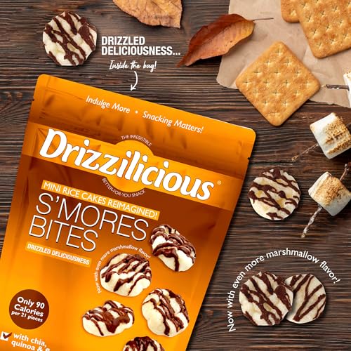 Drizzilicious Mini Flavored Rice Cakes S'mores - Rice Crisps, Healthy Snack for Adults and Kids, Vegan, Gluten Free Snack, Allergen Free, Only 90 Calories Per 21 Pieces - 4 oz (Pack of 6)