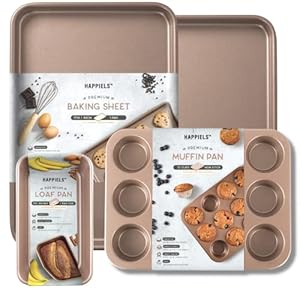 Non-Toxic Nonstick 4-Piece Baking Pans Set | Set of 13×18 inches Half Baking Sheet 2-Pack & Loaf Pan & Muffin Pan