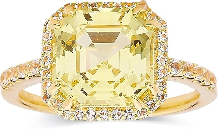 Cadeau de mariage bague saphir jaune véritable et argent orné d'or 18k