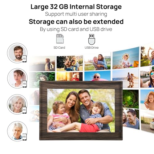 Image of 32GB 10.1 Inch WiFi Digital Picture Frame with 1280x800 HD IPS Touch Screen, Send Photo or Videos via App or Email,Support USB Drive /SD Card Extend Storage,Auto-Rotate,Wall Mountable