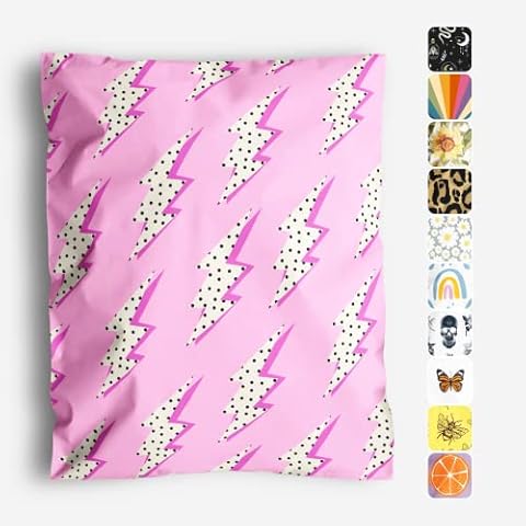 Package Mint Poly Mailers 10x13 100 Pack | Waterproof & Tear Resistant Mailing Envelopes | Small Business Supplies | Shipping Bags for Clothes | Cute Small Business Bags - Lightning Bolt Cover