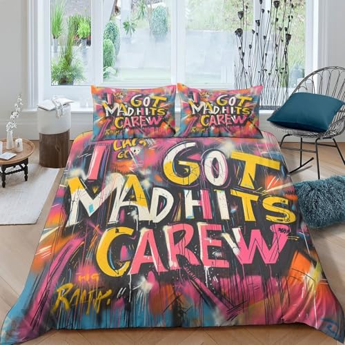 Housses de couettes graffiti 3D microfbre 200x200cm pour lit double avec 2 taies
