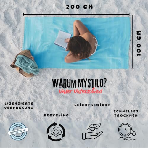 MyStilo® XXL Saunahandtuch Hamamtuch - Großes, Weiches Badetuch 100x200cm, Schnelltrocknend - Premium Strandtuch, Beach Towel, Handtuch für Männer, Frauen, Yoga und Fitness (Helltürkis)