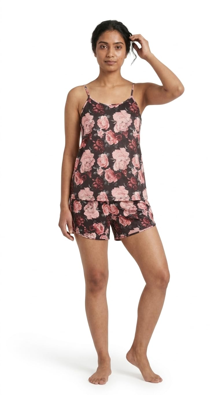 soxi moxi Women’s Sarina Satin Night Suit Set – Floral Printed Cami Top & Shorts, Soft Breathable Sleepwear, Lightweight Summer Nightwear for Women & Girls (Short Nighty Set) Multicolour-picture-38