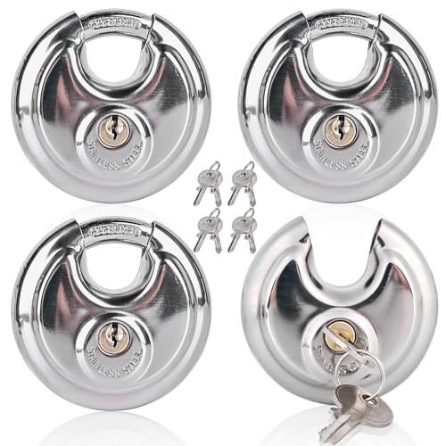4 Stück Rundbügelschloss Vorhängeschloss 9.5 mm Bügelstärke, Vorhängeschloss mit Schlüssel, 70mm Edelstahl Rundbügelschloss Vorhängeschloss Wetterfest Rostfrei