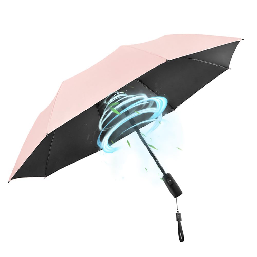 WOOLALA Portable Sun and Rain Umbrella with Personal Cooling Fan, UPF 50+, USB Rechargeable, Folding Compact Travel Umbrella for Hot Summer