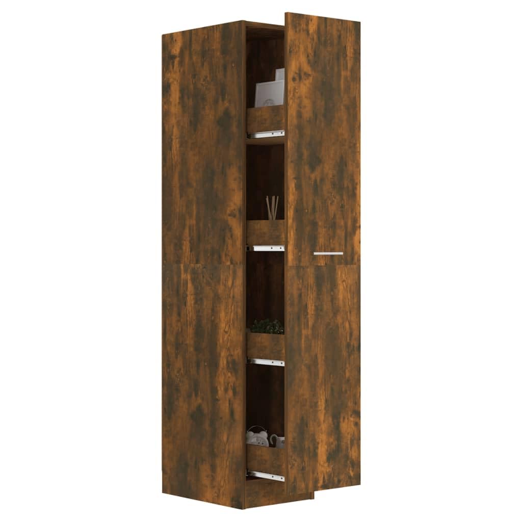 Armario farmacéutico de madera de roble ahumado, 30 x 42,5 x 150 cm, con diseño extraíble, cajón, compartimento para oficina, salón, pasillo, sótano, taller, bandeja organizadora