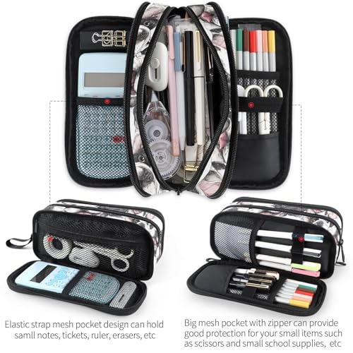 Image of Fustylead Smiling Funny Boston Terrier Dog Pencil Pen Case with 3 Compartments, Lightweight & Spacious Stationery Bag Cosmetics Bag