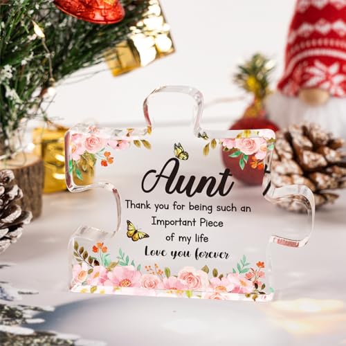 Gifts for Aunt - Engraved Acrylic Block Puzzle Piece Decorations 3.9 x 3.3 inch - Delicate Aunt Birthday Gifts from Niece - Mothers Day Christmas Birthday Gifts for Aunt Auntie, Ideas