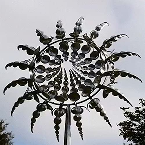 Voberry Windmolen metaal magische windgong windspinners windspel voor buiten windmolen windvanger decoratie voor tuin balkon erf terras gazon kunst (zilver, één maat) - Image 4