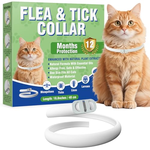 Inpumo Collar Antiparasitario para Gatos, Collar Antipulgas y Garrapatas Ajustable, Gregado con Aceites Naturales, Impermeable, Apto para Todos Los Gatos,12 Meses de Protección (1 Pack)