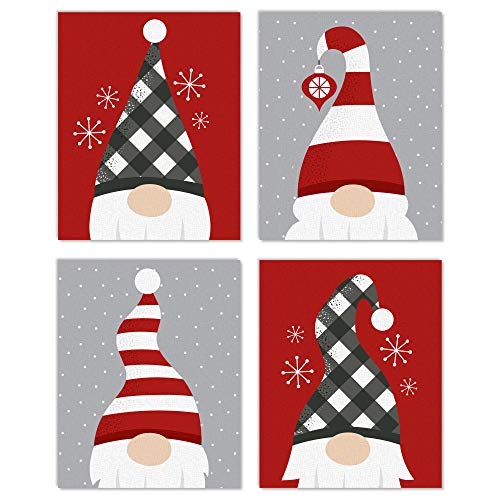 Big Dot of Happiness Christmas Gnomes - Unframed Holiday Linen Paper Wall Art - Set of 4 - Artisms - 8 x 10 inches