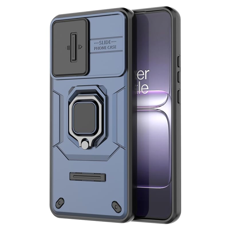 Image of Casodon Heavy Duty Armor Back Case Cover for Oneplus Nord CE 5 5G - Magnetic Kickstand Ring with Camera Shutter Protection, Rugged Bumper Hard Back Cover for Oneplus Nord CE 5 5G (PC & TPU|Blue)