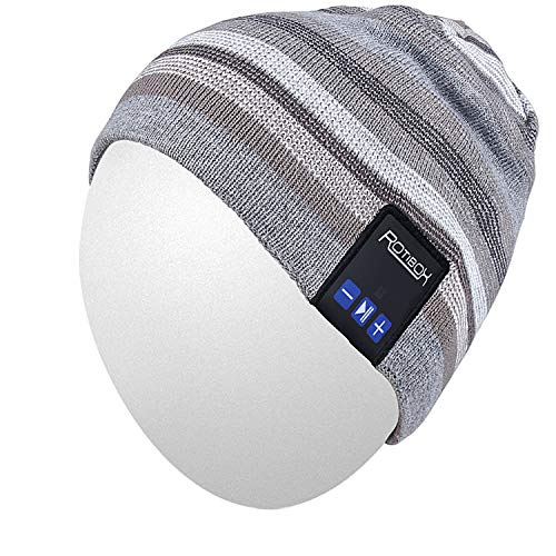 Qshell Trendy Warm Soft Knit Slouchy Music Beanie Skully Hat avec Casque stéréo sans Fil Mic Hands Free Rechargeable Battery for Fitness Sports de Plein air Ski Running Patinage Walking