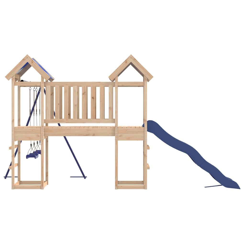 Spielturm Massivholz Kiefer Kinderspielhaus mit Wellenrutsche Doppelschaukel und Sandkasten Gartenspielgerät für Kinder 3-8 Jahre Outdoor Holzspielplatz mit Wolkendach und Klettergerüst