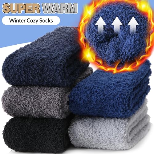 Image of Fuzzy Socks Warm Fluffy Winter Cozy Thick Plush Slipper Sleep Comfy Crew Socks for Women & Men 5 Pairs