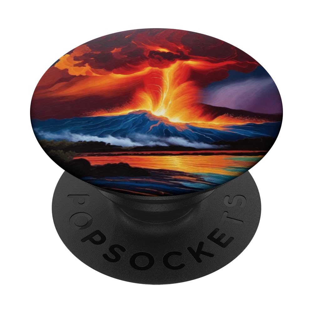 Retro Brilliant Geology Science Volcanic Eruption Seismic PopSockets Swappable PopGrip, Black