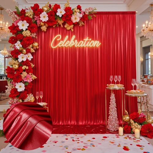 Image of 30x10 ft Wrinkle Free Red Sequin Backdrop Curtain for Parties,Thick Not Fall-Off Glitter Backdrop Drapes,6 Panels 5x10ft Shimmer Photo Back Drop Cloth for Wedding Birthday Photography Background