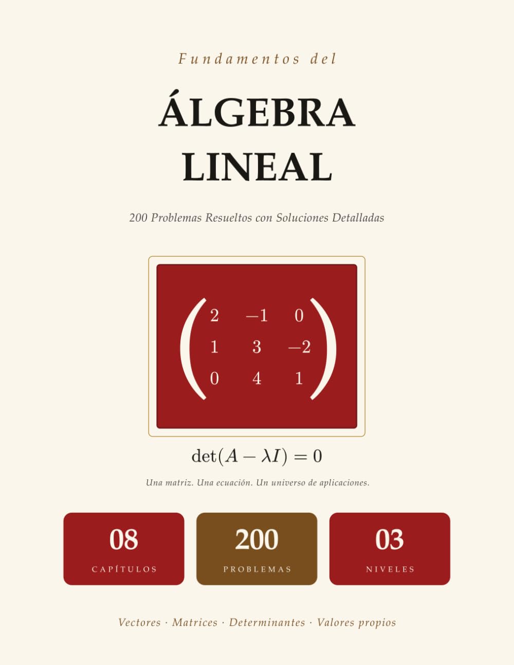 Fundamentos del Álgebra Lineal: 200 Problemas Resueltos con Soluciones Paso a Paso | Vectores, Matrices, Determinantes, Valores Propios, Sistemas Lineales | Para Universidad y Autodidacta