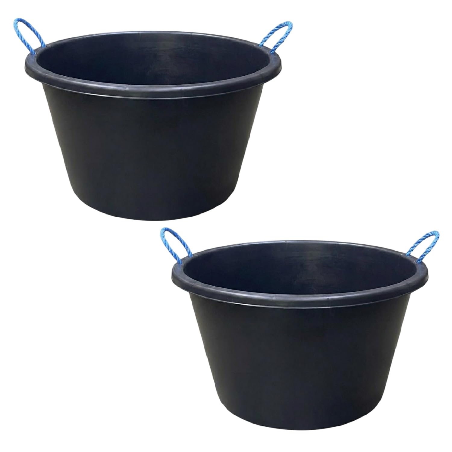 M1SS (Set of 2)- 70L Black Heavy Duty Plasterer Mixing Cement Muck Water TUB/Bucket Storage Bucket with Rope Handles