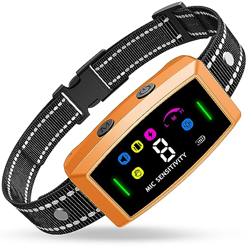 AI Auto Dog Bark Collar Sets for Large Small Medium Dogs| 2in1 No Shock/Safe Shock Barking Collar with 3 Adjustable Shock Mode |IP68 Waterproof Rechargeable Anti Bark Device (R-Orange)