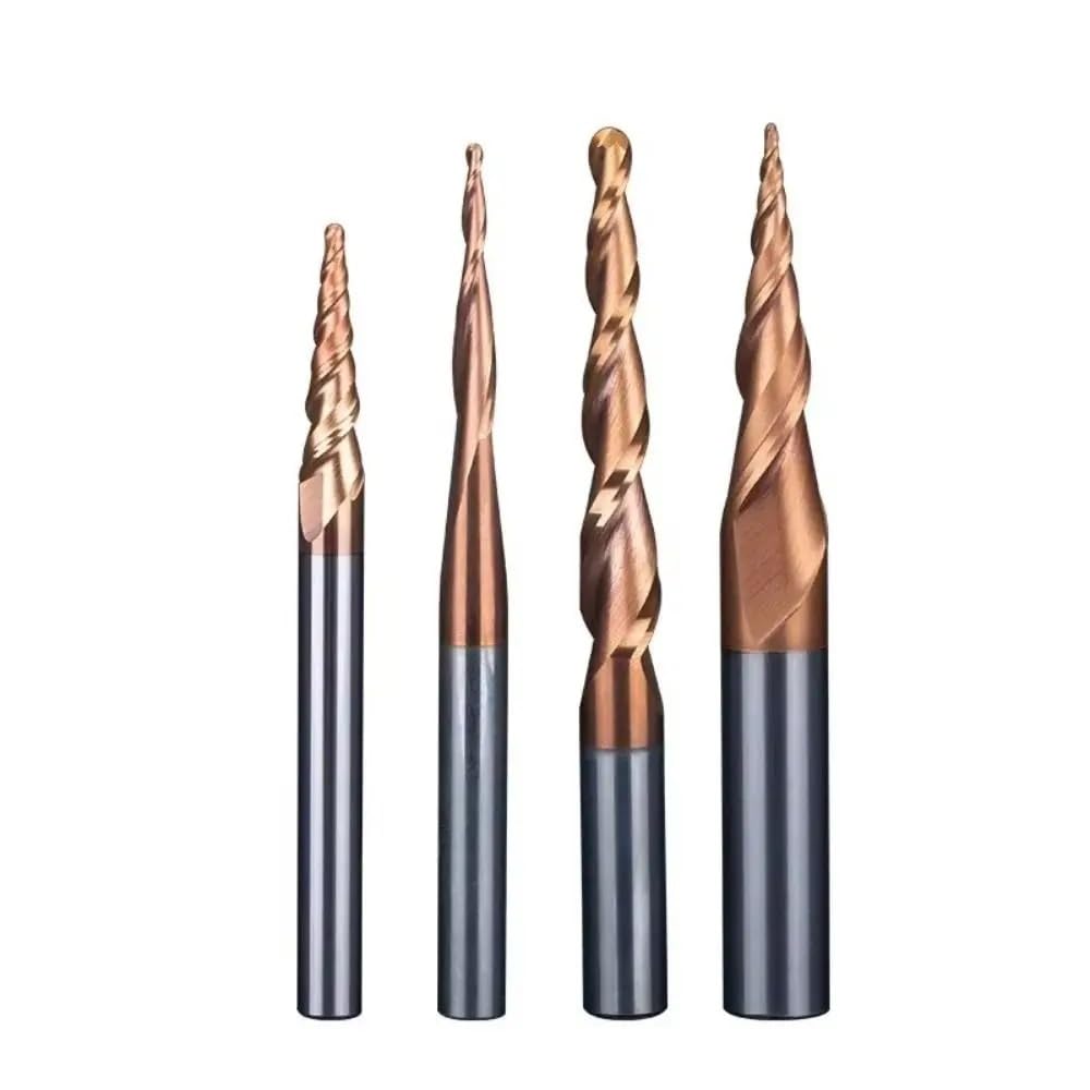 Frez trzpieniowy stożkowy z 2 ostrzami kulistymi - trzpień 3,175-6 mm - Frez CNC z węglika wolframu do obróbki drewna i metalu - 1 szt.(R0.75x20Cx6Dx50L)