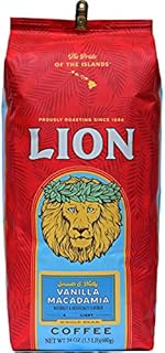 Lion Coffee, Vanilla Macadamia Flavor, Light Roast, Whole Bean, 24 Ounce Bag