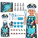 Gemeer 34 Pezzi Set da Cucina per Bambini, Set Cuoco Dinosauro Blu, Compreso Grembiule da Bambina, Cappello da Chef, Guanti, Ideale Regalo di Compleanno e Natale, 3-7 Anni