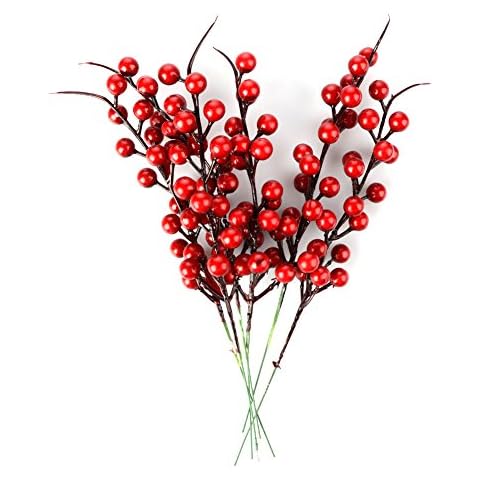 TRIEtree 20Pack Artificial Berry Stems,Red Berries for Christmas Tree, Holly Christmas Berries Artificial Red Berry Stems Decorations for Festival, Holiday and Home Decor Cover