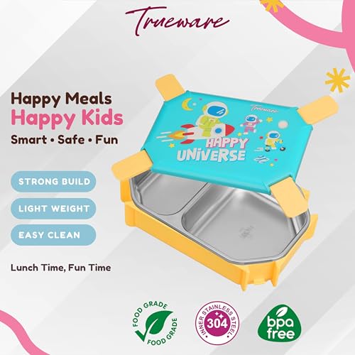 Image of Trueware Blossom 2 304 Stainless Steel PU Insulated Lunch Box with Two Compartment BPA Free, Food Grade Ideal for School, Picnic, Office & Outdoor - 580ml